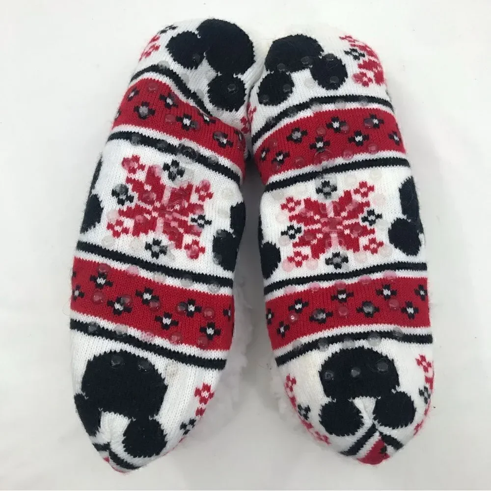 Disney Parks Bundle Mickey Minnie Mouse Set of 2 Pairs of Socks Fuzzy slippers